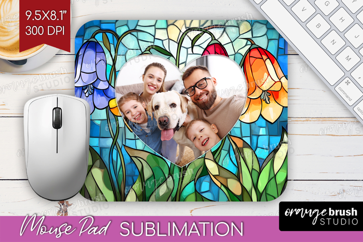 Stained Glass Photo Mouse Pad PNG - Flowers Picture Frame
