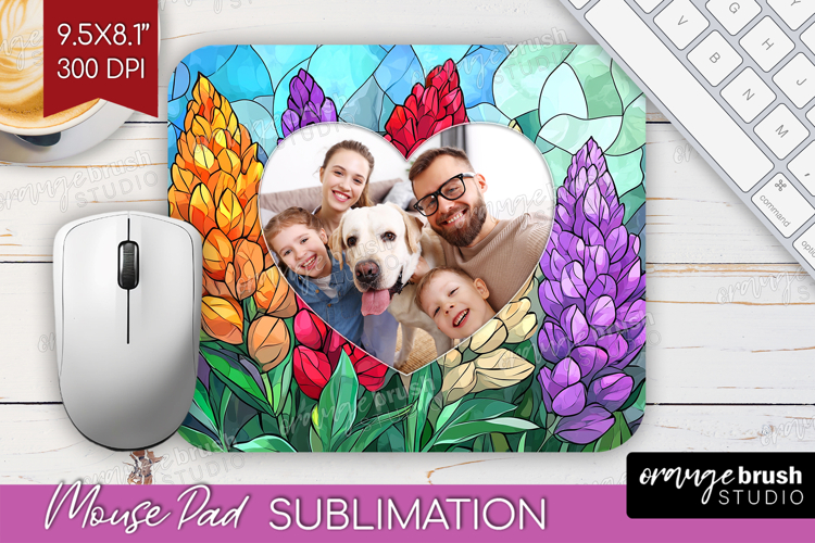 Stained Glass Photo Mouse Pad PNG - Flowers Picture Frame