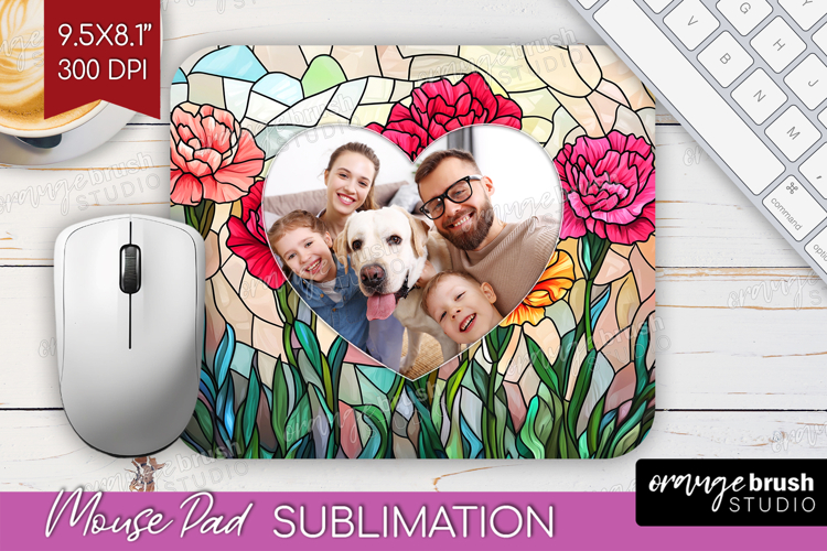 Stained Glass Photo Mouse Pad PNG - Flowers Picture Frame