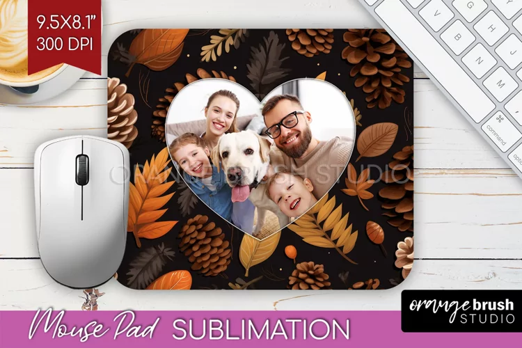 Autumn Photo Frame Mouse Pad Sublimation, Add Your Picture