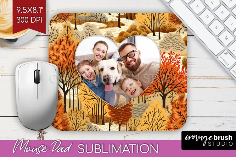 Autumn Photo Frame Mouse Pad Sublimation, Add Your Picture
