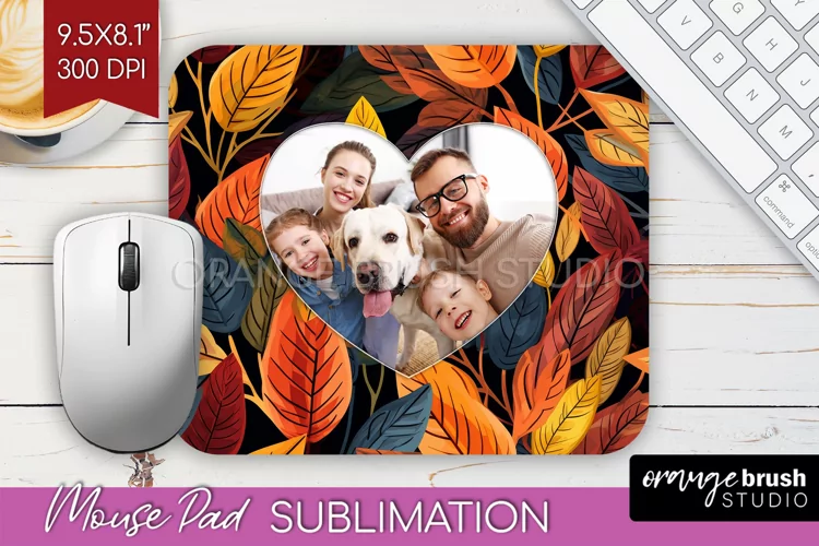 Autumn Photo Frame Mouse Pad Sublimation, Add Your Picture