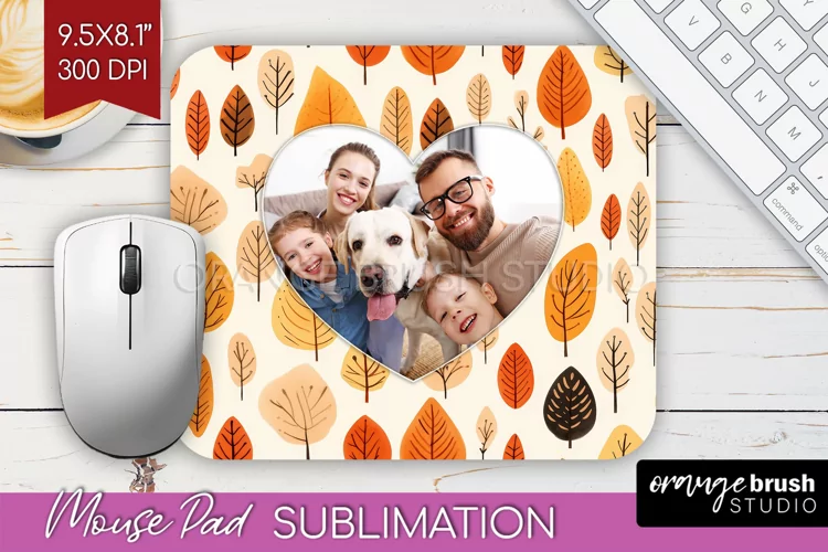 Autumn Photo Frame Mouse Pad Sublimation, Add Your Picture