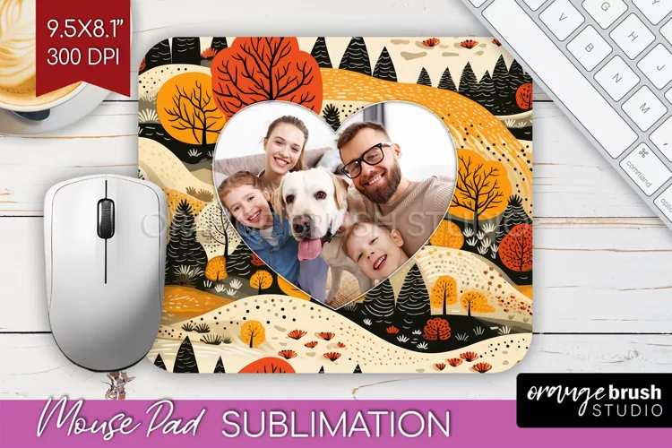 Autumn Photo Frame Mouse Pad Sublimation, Add Your Picture