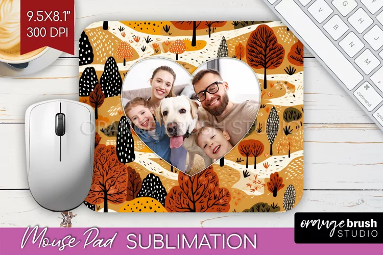 Autumn Photo Frame Mouse Pad Sublimation, Add Your Picture