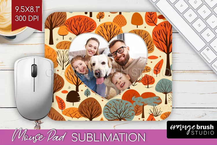 Autumn Photo Frame Mouse Pad Sublimation, Add Your Picture