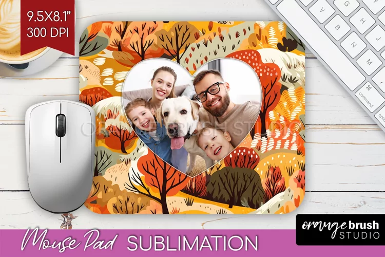 Autumn Photo Frame Mouse Pad Sublimation, Add Your Picture