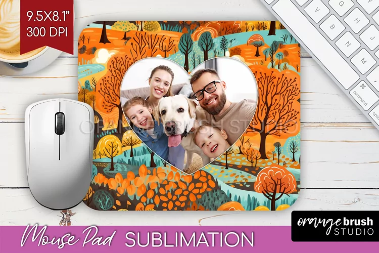 Autumn Photo Frame Mouse Pad Sublimation, Add Your Picture