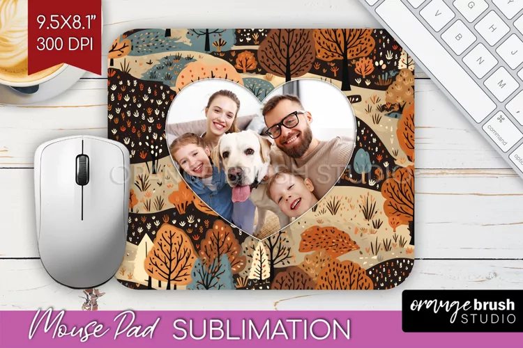 Autumn Photo Frame Mouse Pad Sublimation, Add Your Picture