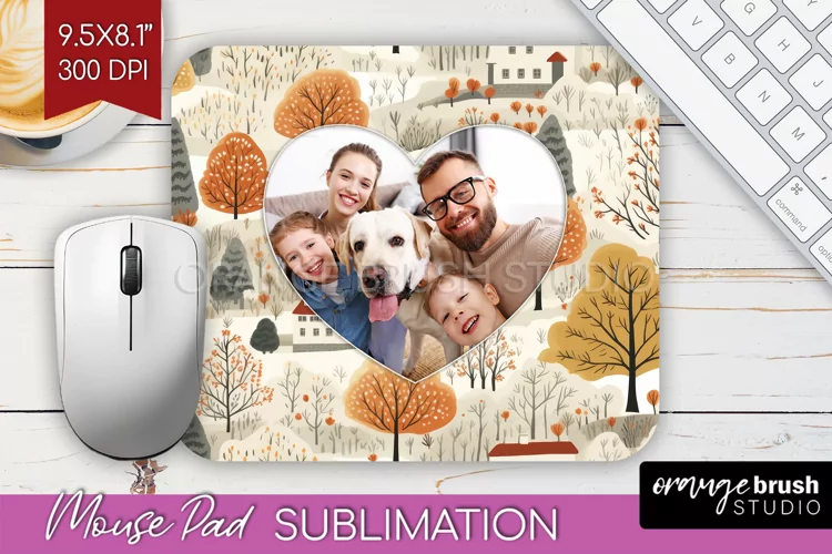 Autumn Photo Frame Mouse Pad Sublimation, Add Your Picture