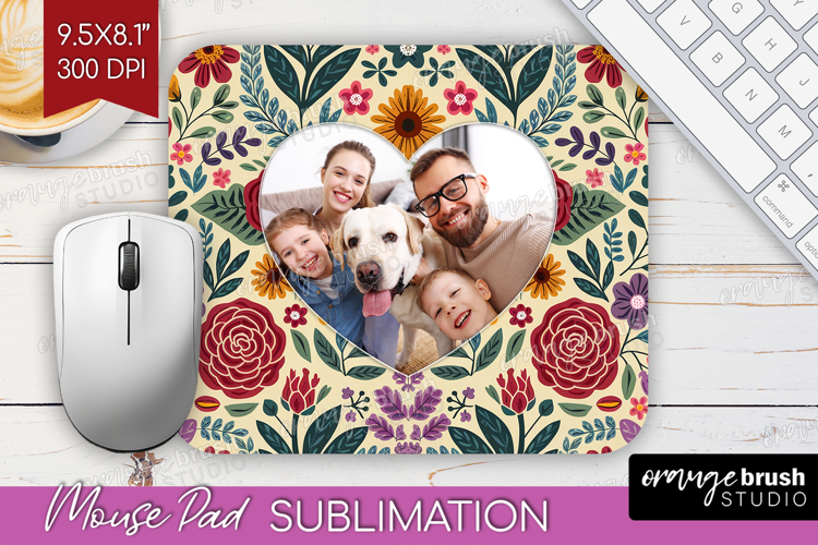 Folk Flowers Photo Mouse Pad PNG - Floral Picture Frame Pad