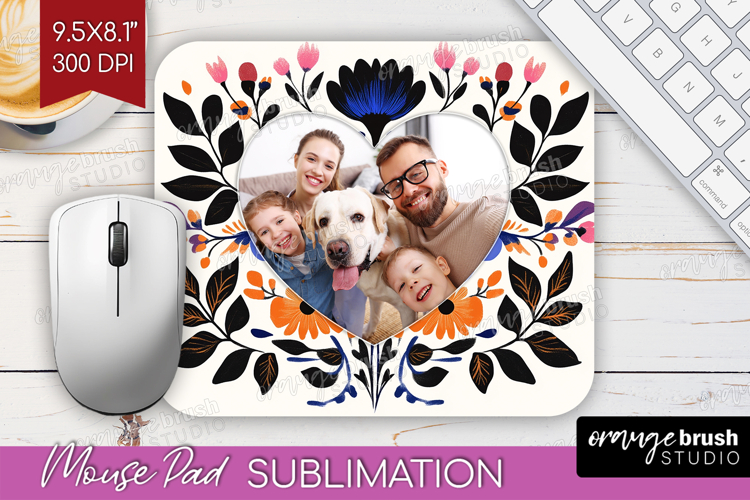 Folk Flowers Photo Mouse Pad PNG - Floral Picture Frame Pad