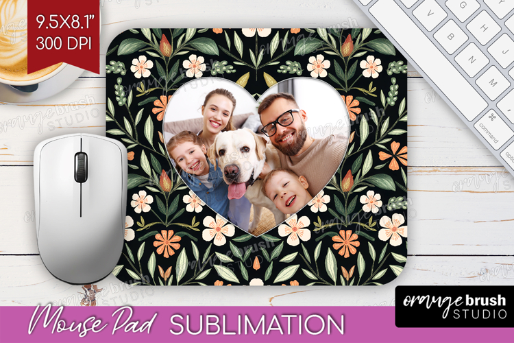 Folk Flowers Photo Mouse Pad PNG - Floral Picture Frame Pad