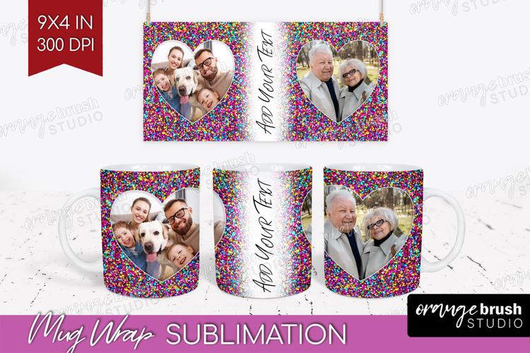 Glitter Photo Mug Wrap PNG - Sparkle Picture Frame Mug