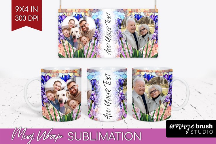 Stained Glass Photo Mug Wrap PNG - Flowers Picture Frame Mug