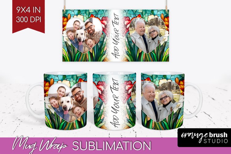 Stained Glass Photo Mug Wrap PNG - Flowers Picture Frame Mug