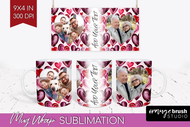 Valentines Day Photo Mug Wrap PNG - Heart Picture Frame Mug