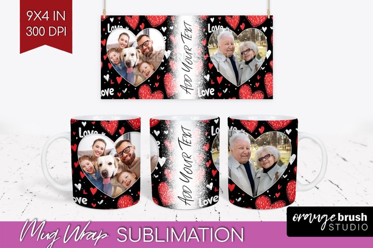 Valentines Day Photo Mug Wrap PNG - Heart Picture Frame Mug