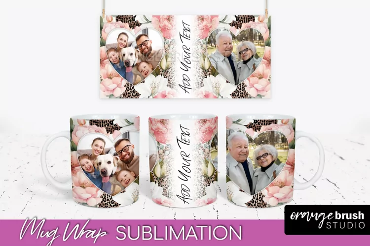 Add Your Photo Mug Wrap -Floral Mug Sublimation Design