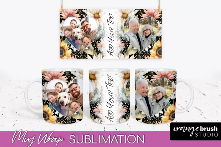 Add Your Photo Mug Wrap -Floral Mug Sublimation Design
