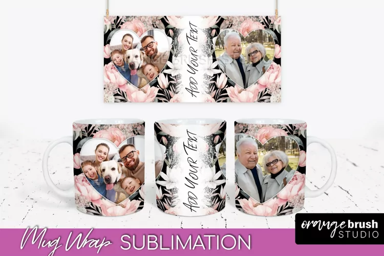 Add Your Photo Mug Wrap -Floral Mug Sublimation Design