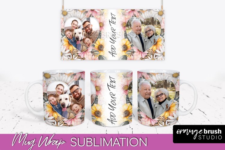 Add Your Photo Mug Wrap -Floral Mug Sublimation Design