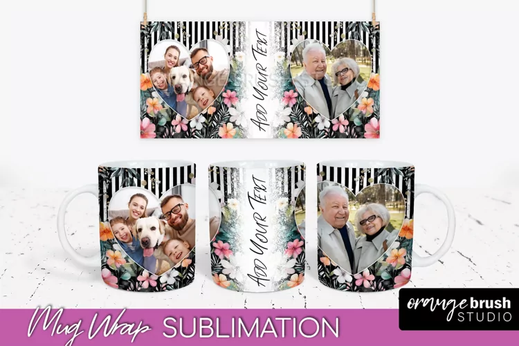 Add Your Photo Mug Wrap -Floral Mug Sublimation Design