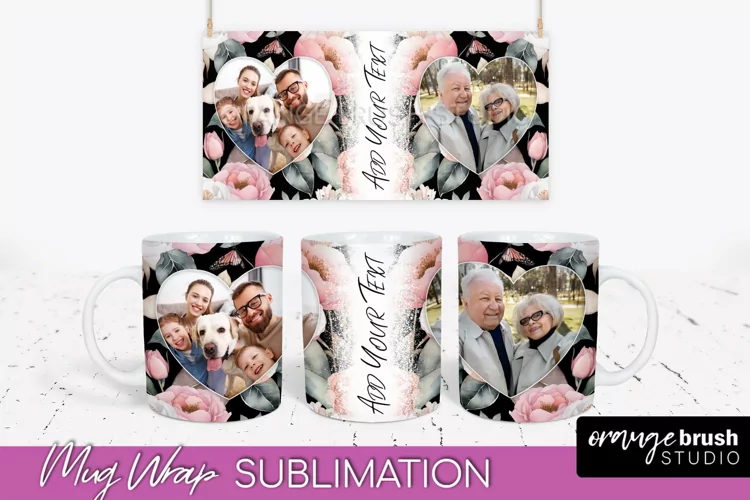 Add Your Photo Mug Wrap -Floral Mug Sublimation Design