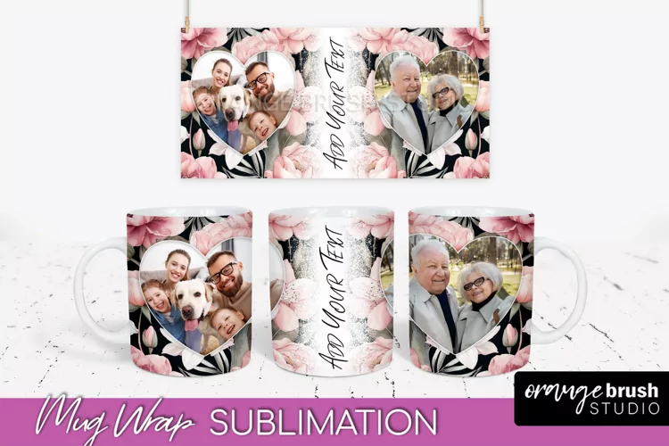 Add Your Photo Mug Wrap -Floral Mug Sublimation Design