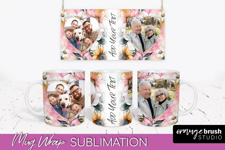 Add Your Photo Mug Wrap -Floral Mug Sublimation Design