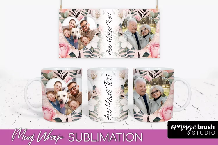 Add Your Photo Mug Wrap -Floral Mug Sublimation Design