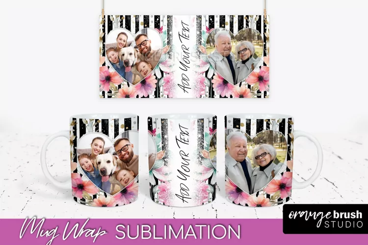 Add Your Photo Mug Wrap -Floral Mug Sublimation Design