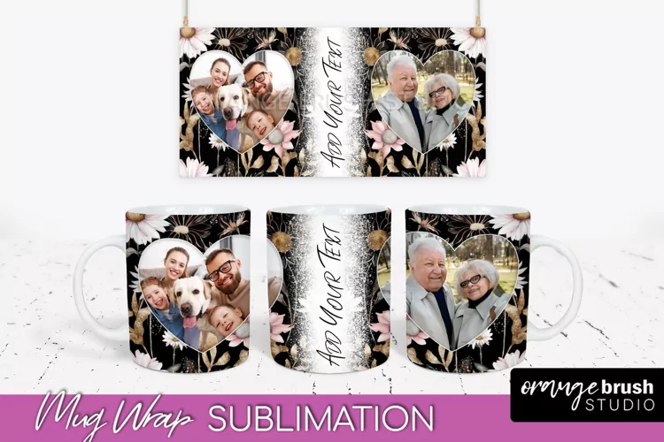 Add Your Photo Mug Wrap -Floral Mug Sublimation Design