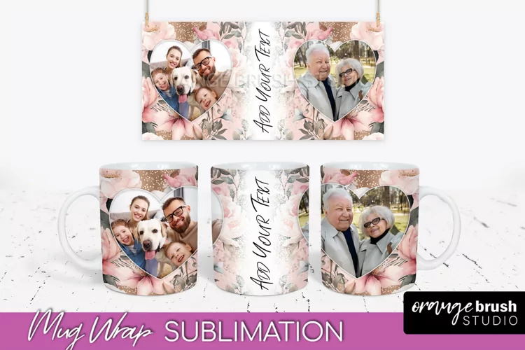 Add Your Photo Mug Wrap -Floral Mug Sublimation Design