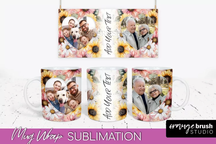 Add Your Photo Mug Wrap -Floral Mug Sublimation Design