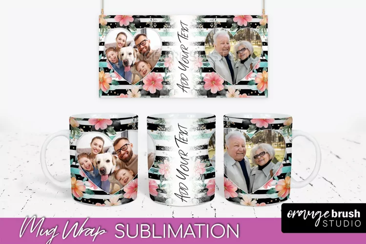 Add Your Photo Mug Wrap -Floral Mug Sublimation Design