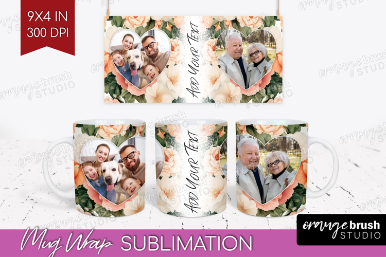Floral Photo Mug Wrap PNG - Peony Flower Picture Frame Mug