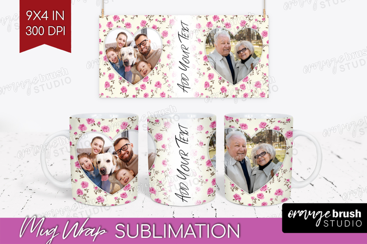 Retro Flowers Photo Mug Wrap PNG - Floral Picture Frame Mug