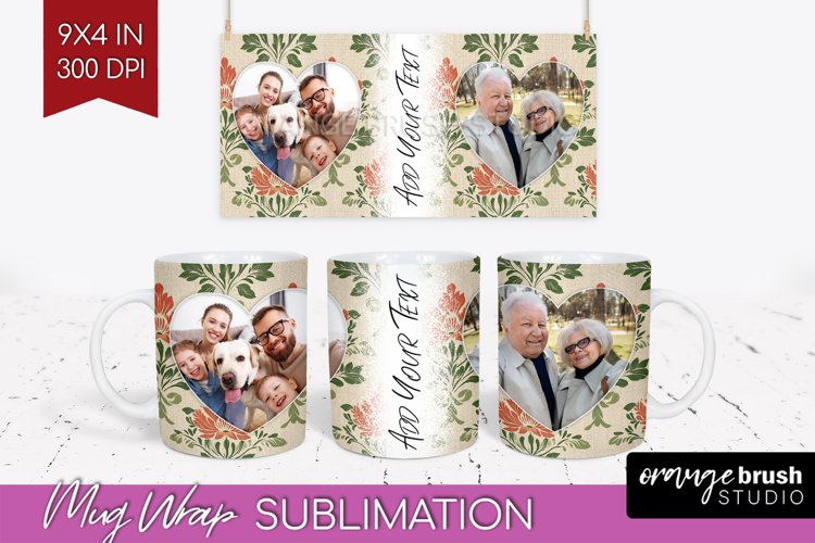 Flowers Photo Mug Wrap PNG - Vintage Floral Picture Frame