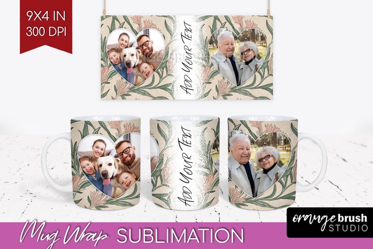Flowers Photo Mug Wrap PNG - Vintage Floral Picture Frame