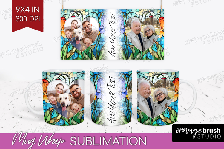 Stained Glass Photo Mug Wrap PNG - Flowers Picture Frame Mug