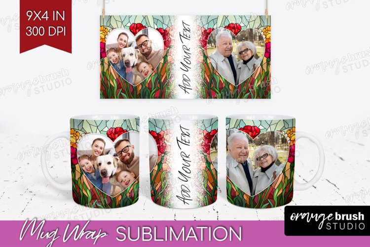 Stained Glass Photo Mug Wrap PNG - Flowers Picture Frame Mug