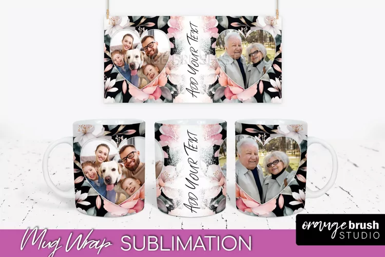 Add Your Photo Mug Wrap -Floral Mug Sublimation Design