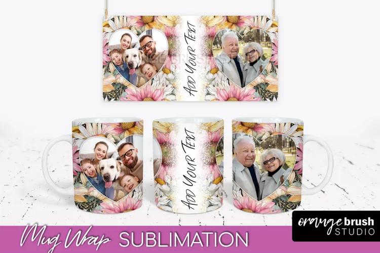 Add Your Photo Mug Wrap -Floral Mug Sublimation Design
