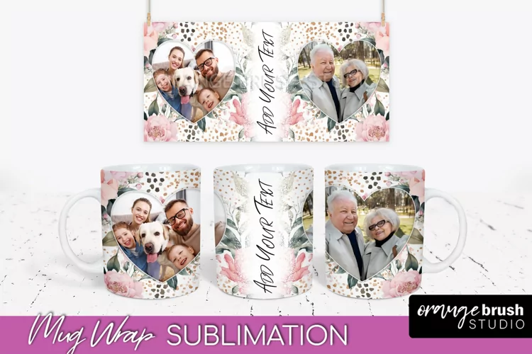 Add Your Photo Mug Wrap -Floral Mug Sublimation Design