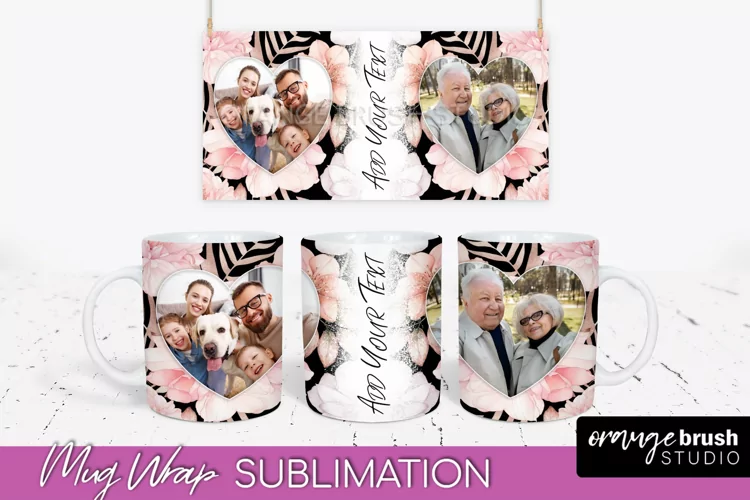 Add Your Photo Mug Wrap -Floral Mug Sublimation Design