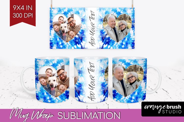 Winter Photo Frame Mug Wrap - Tie Dye Mug Sublimation example image 1