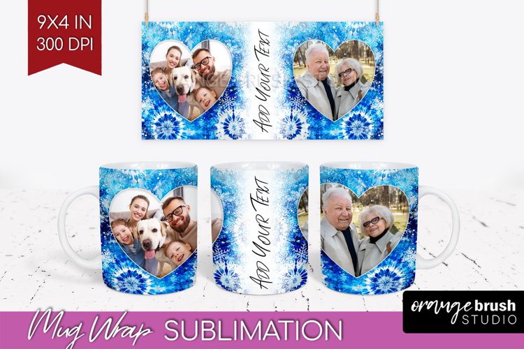 Winter Photo Frame Mug Wrap - Tie Dye Mug Sublimation example image 1