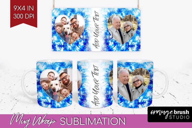 Winter Photo Frame Mug Wrap - Tie Dye Mug Sublimation example image 1