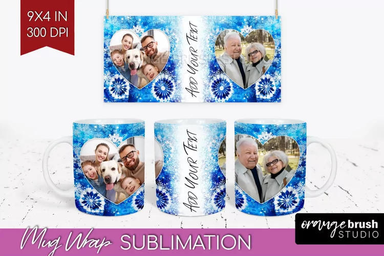 Winter Photo Frame Mug Wrap - Tie Dye Mug Sublimation
